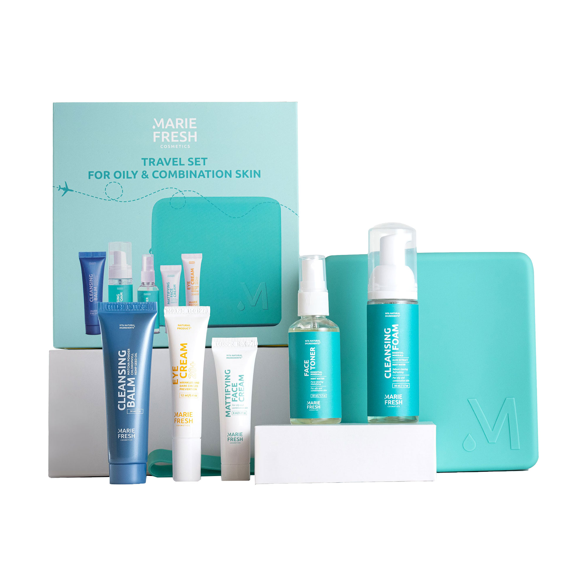 Дорожний набір Marie Fresh Cosmetics Travel Set для жирної та комбінованої шкіри обличчя, 6 предметів
